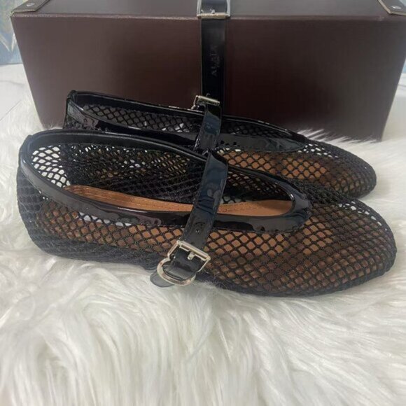 Alaia Black Mesh Flats with Diamond Texture - Picture 4 of 7